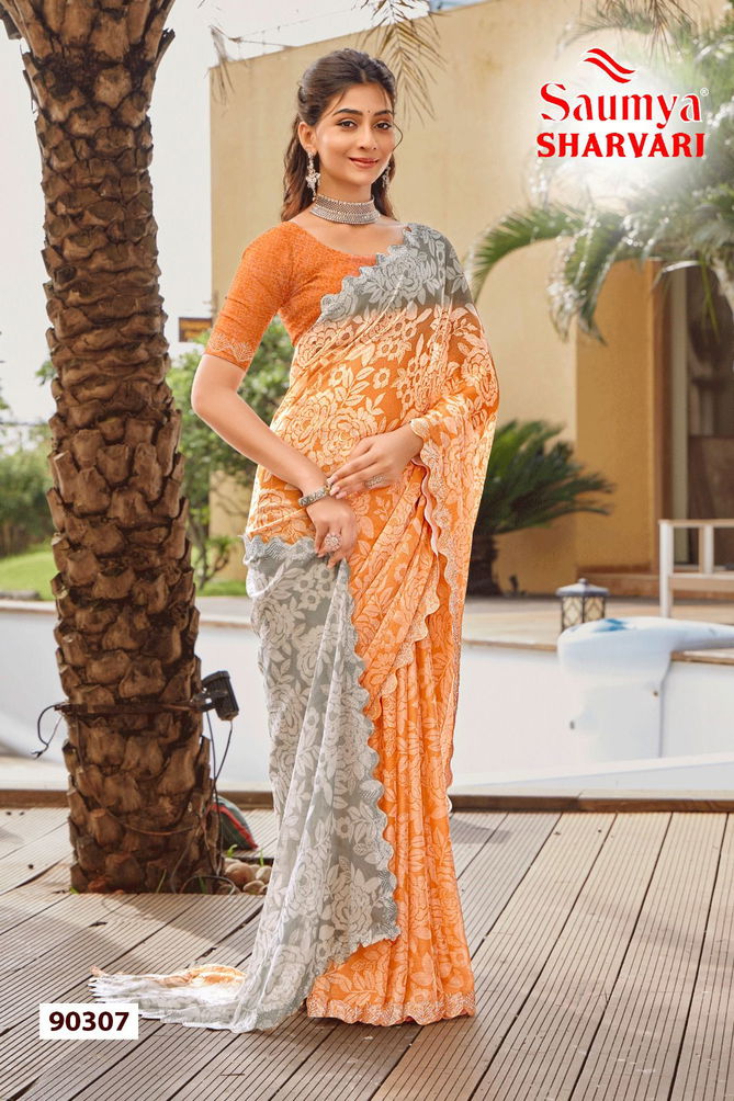 Sharvari By Saumya Designer Border Printed Saree Suppliers In India